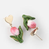 Heart and Tulip-shaped stud earrings