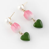 Boucles d’oreilles puces Tulipe et cœur