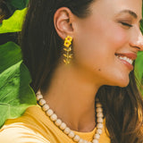 Double hibiscus and leaf drop earrings