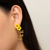 Double hibiscus and leaf drop earrings