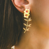 Double hibiscus and leaf drop earrings
