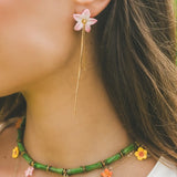 Boucles d’oreilles lys rose à franges