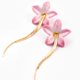 Boucles d’oreilles lys rose à franges