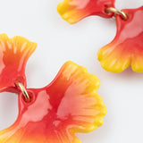 Orange ginkgo leaf dangle earrings