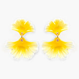Yellow ginkgo leaf dangle earrings