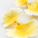 Yellow ginkgo leaf dangle earrings