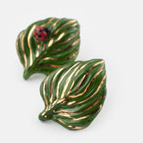Boucles d'oreilles puces -  feuille et coccinelle