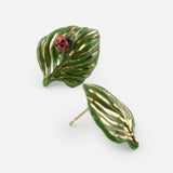 Boucles d'oreilles puces -  feuille et coccinelle
