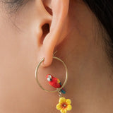 Créoles rondes perroquet ara et fleur