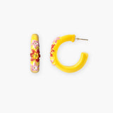 Yellow floral hoop earrings