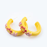 Yellow floral hoop earrings