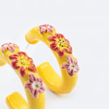 Yellow floral hoop earrings