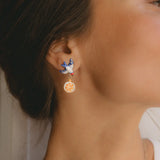 Boucles d'oreilles hirondelle, orange et fleur