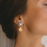 Boucles d'oreilles hirondelle, orange et fleur
