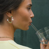 Strawberry and flower branch hoop earrings