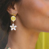 Lemon and flower drop earrings