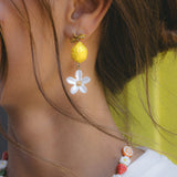 Lemon and flower drop earrings