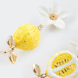 Lemon and flower drop earrings