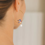 Boucles d'oreilles créoles hirondelle et fleur