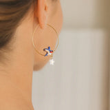 Boucles d'oreilles créoles hirondelle et fleur