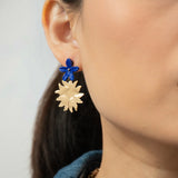 Pendientes largos jazmín azul y sol