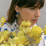 Pendientes largos jazmín azul y sol