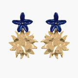 Pendientes largos jazmín azul y sol