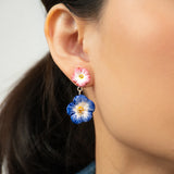 Pendientes colgantes celestes rosas y colibrí