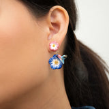 Pendientes colgantes celestes rosas y colibrí