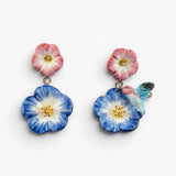 Pendientes colgantes celestes rosas y colibrí
