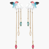 Pendientes colgantes de nube y colibrí
