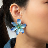 Aretes de botón - Maxi flor celestial azul