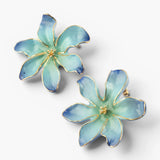 Aretes de botón - Maxi flor celestial azul