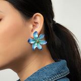 Aretes de botón - Maxi flor celestial azul