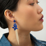 Boucles d’oreilles franges fleurs de jasmin bleue