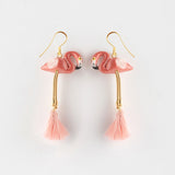 Boucles d'oreilles pompons flamant rose