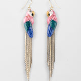 Pink parrot earrings with fringes