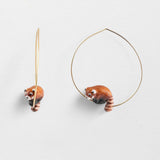 Small red panda hoop earrings