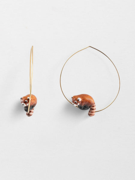 Small red panda creoles in porcelain and gold-plated brass