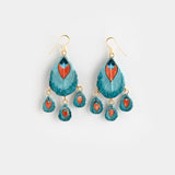 Boucles d'oreilles plume de paon & pampilles
