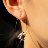 Small rainbow fish hoop earrings