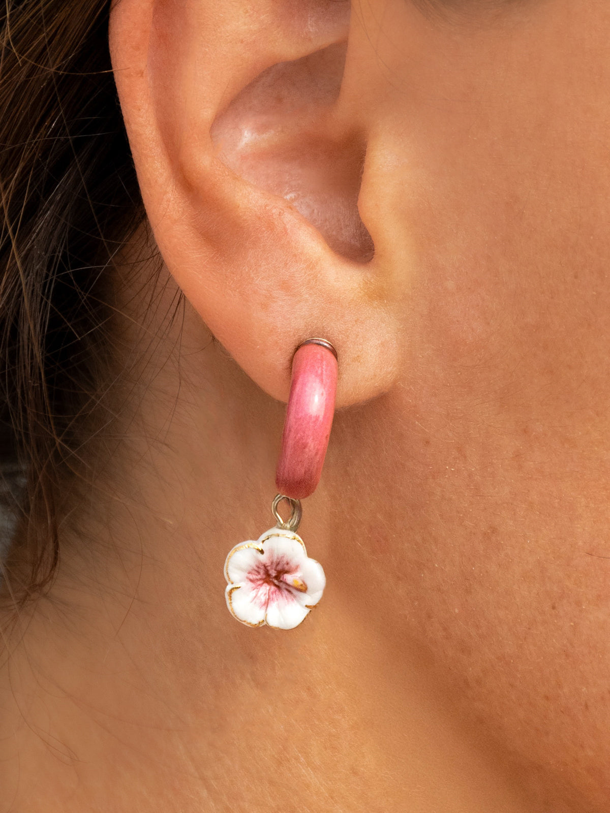 Pink hibiscus earrings
