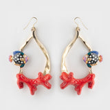 Coral and fish dangle earrings