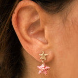 Boucles d'oreilles pendantes étoile de mer rose
