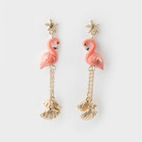 Boucles d'oreilles pendantes flamant rose et coquillages