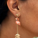 Boucles d'oreilles pendantes flamant rose et coquillages