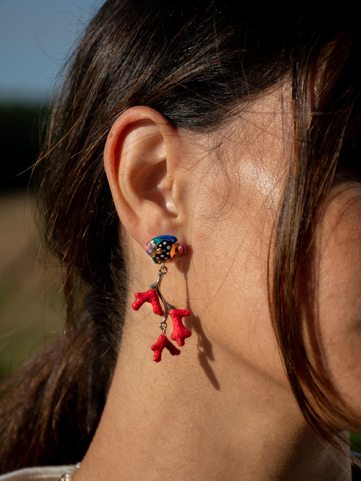 Coral and fish earrings