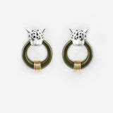 Boucles d'oreilles morsure du léopard blanc & doré