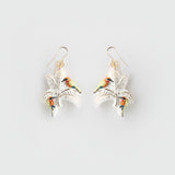 Boucles d'oreilles guêpiers d'Afrique sur palmiers blancs & dorés