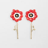 Red anemone dangle earrings
